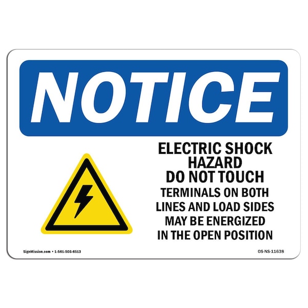 OSHA Sign, 18" H, 24" W, Rigid Plastic, Electric Shock Hazard Do Not Sign With Symbol, Landscape